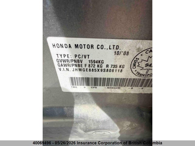 Продажа на аукционе авто 2009 Honda Fit, vin: JHMGE885X9S806118, номер лота: 40069496