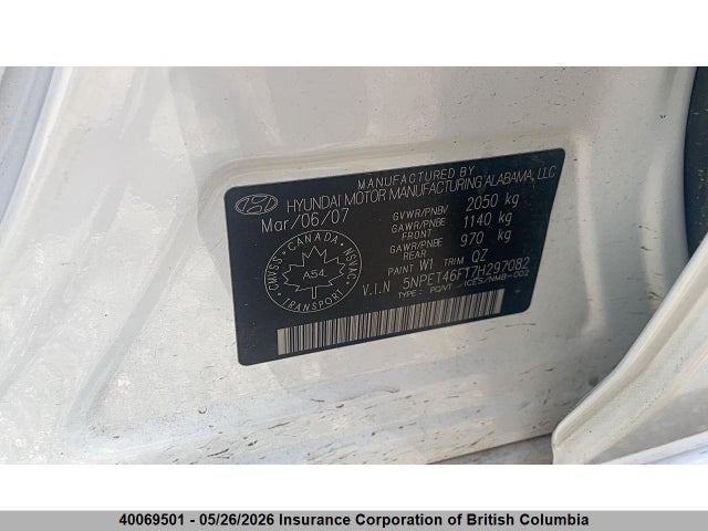 Продаж на аукціоні авто 2007 Hyundai Sonata Gl V6/gls V6, vin: 5NPET46F17H297082, номер лоту: 40069501