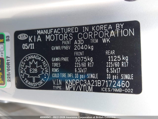 Продажа на аукционе авто 2011 Kia Sportage Ex/sx, vin: KNDPC3A21B7172460, номер лота: 40069541