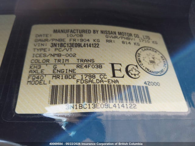 Aukcja sprzedaży 2009 Nissan Versa, vin: 3N1BC13E09L414122, numer aukcji: 40069584