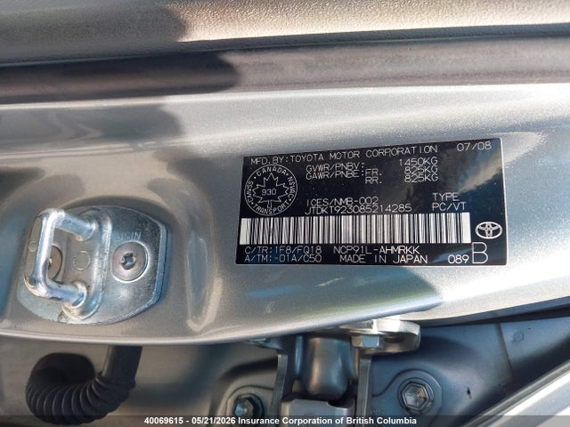 40069615 :رقم المزاد ، JTDKT923085214285 vin ، 2008 Toyota Yaris مزاد بيع