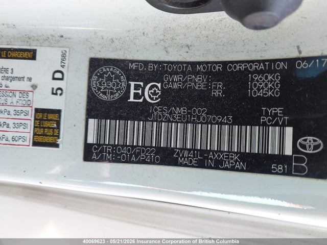 JTDZN3EU1HJ070943 Toyota Prius