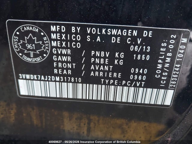 Продажа на аукционе авто 2013 Volkswagen Jetta, vin: 3VWDK7AJ2DM317810, номер лота: 40069627