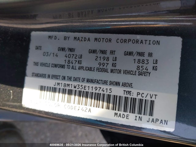 JM1BM1W35E1197415 Mazda 3 Grand Touring