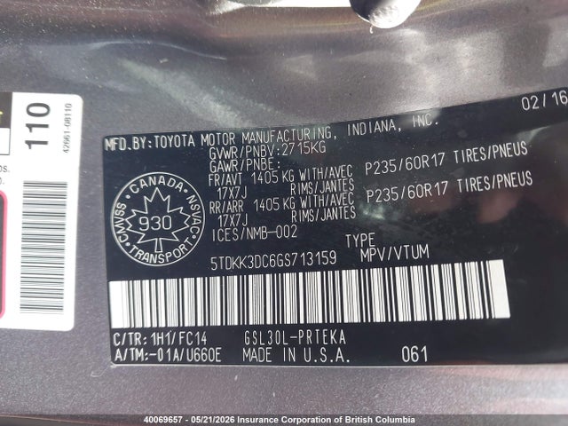 Продажа на аукционе авто 2016 Toyota Sienna Le, vin: 5TDKK3DC6GS713159, номер лота: 40069657