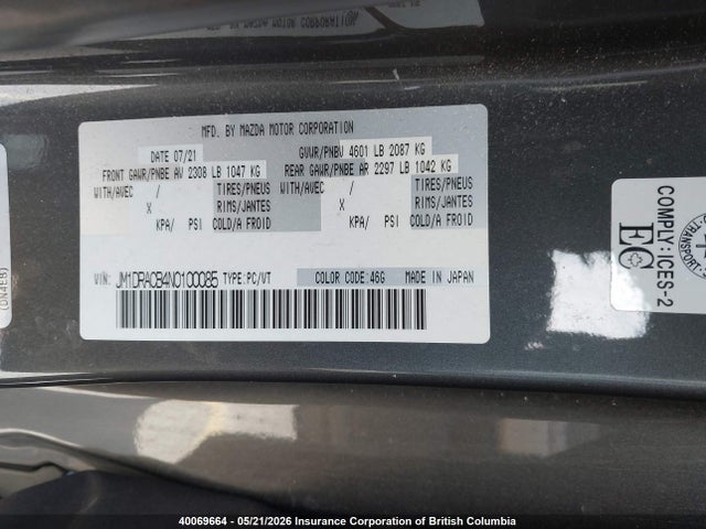 Aukcja sprzedaży 2022 Mazda Mx-30, vin: JM1DRACB4N0100085, numer aukcji: 40069664