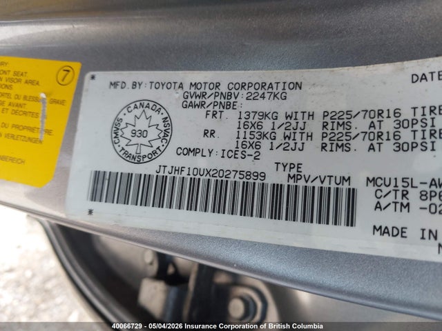Aukcja sprzedaży 2002 Lexus Rx 300, vin: JTJHF10UX20275899, numer aukcji: 40066729