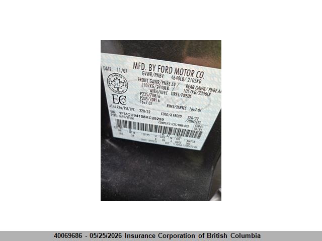 Продажа на аукционе авто 2008 Ford Escape Limited, vin: 1FMCU94158KC29259, номер лота: 40069686