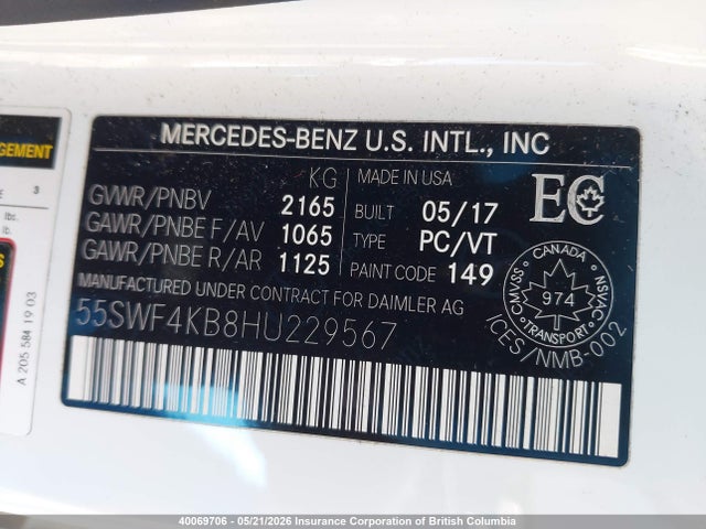 55SWF4KB8HU229567 Mercedes-Benz C 300 4matic