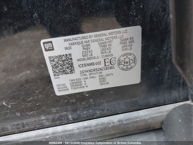 Продаж на аукціоні авто 2022 Cadillac Xt5 Premium Luxury, vin: 1GYKNDRS2NZ182481, номер лоту: 40062309
