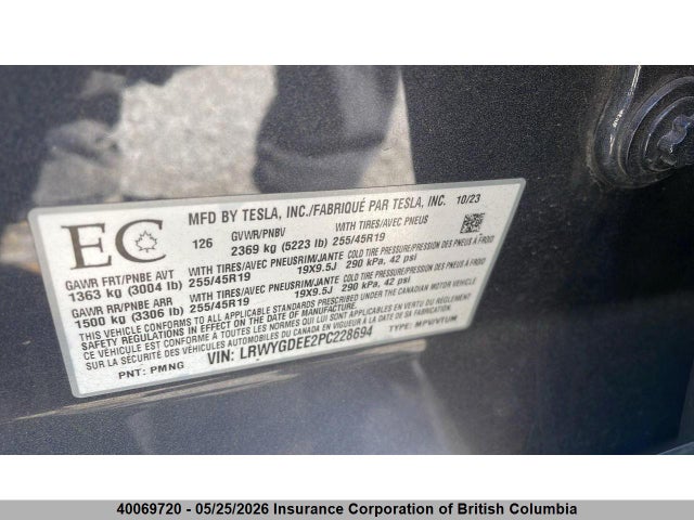 40069720 :رقم المزاد ، LRWYGDEE2PC228694 vin ، 2023 Tesla Model Y Long Range مزاد بيع