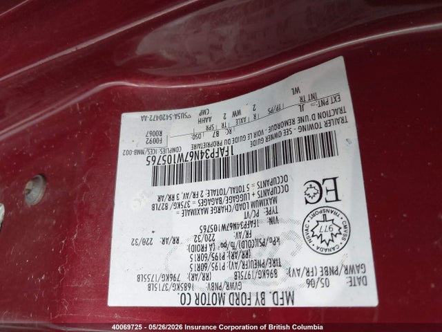 Продажа на аукционе авто 2007 Ford Focus, vin: 1FAFP34N67W105765, номер лота: 40069725