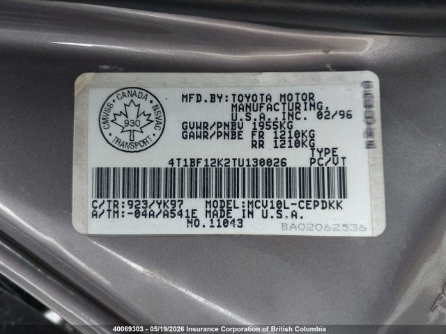 Продажа на аукционе авто 1996 Toyota Camry Le/xle/se, vin: 4T1BF12K2TU130026, номер лота: 40069303