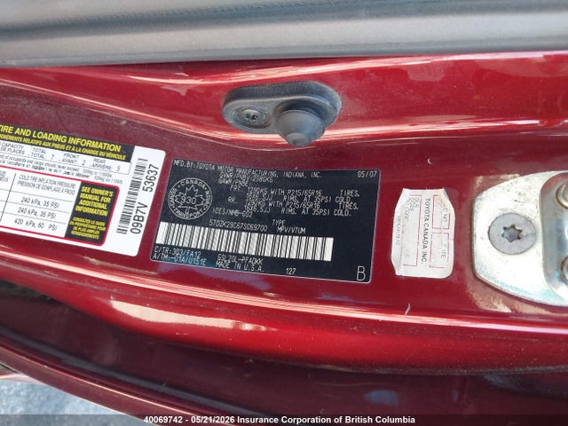 40069742 :رقم المزاد ، 5TDZK29C67S069700 vin ، 2007 Toyota Sienna Ce مزاد بيع
