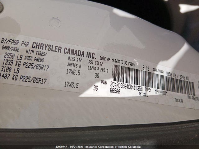Aukcja sprzedaży 2012 Dodge Grand Caravan R/t, vin: 2C4RDGEG4CR419358, numer aukcji: 40069747