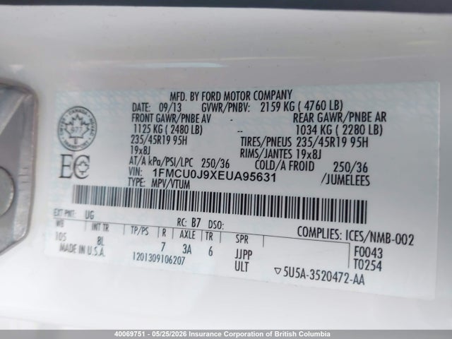 Продажа на аукционе авто 2014 Ford Escape Titanium, vin: 1FMCU0J9XEUA95631, номер лота: 40069751