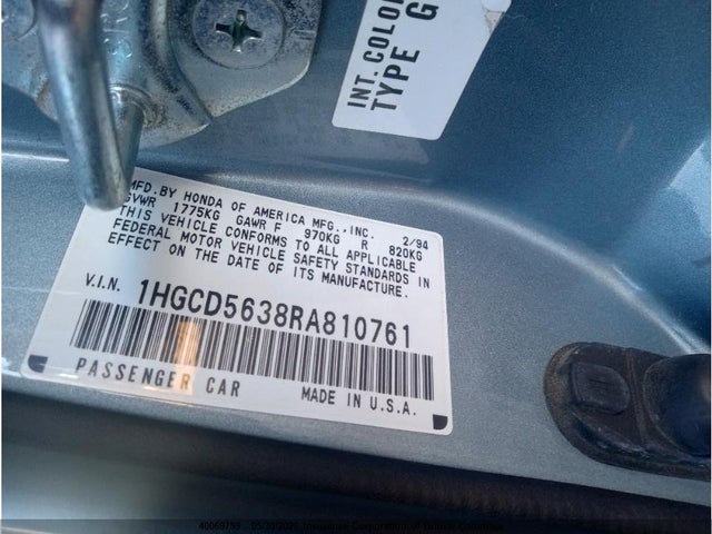Продаж на аукціоні авто 1994 Honda Accord Lx/ex, vin: 1HGCD5638RA810761, номер лоту: 40069759