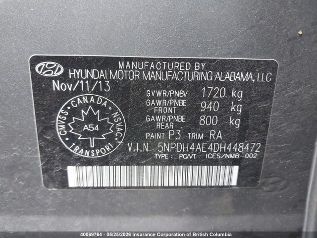Продажа на аукционе авто 2013 Hyundai Elantra Gls/limited, vin: 5NPDH4AE4DH448472, номер лота: 40069764