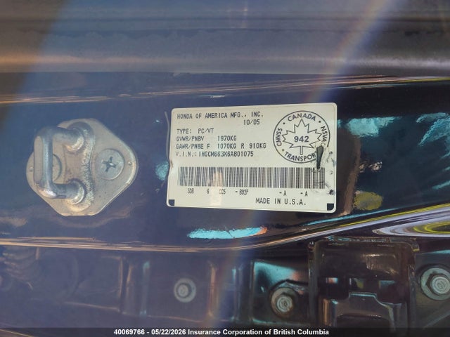 Aukcja sprzedaży 2006 Honda Accord Se V6, vin: 1HGCM663X6A801075, numer aukcji: 40069766