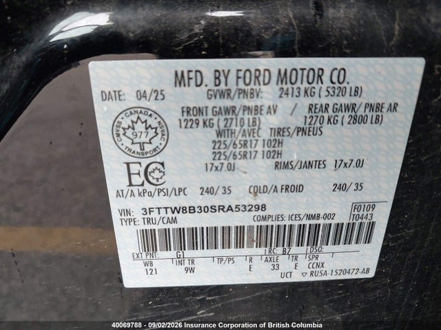 2025 Ford Maverick Xl მანქანა იყიდება აუქციონზე, vin: 3FTTW8B30SRA53298, აუქციონის ნომერი: 40069788