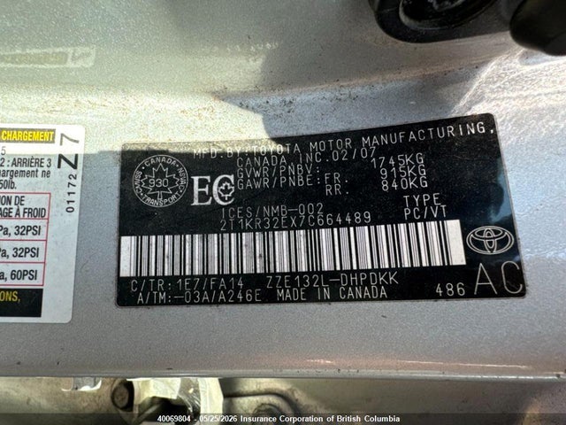 Продажа на аукционе авто 2007 Toyota Corolla Matrix Xr, vin: 2T1KR32EX7C664489, номер лота: 40069804
