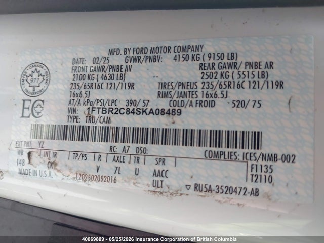 Aukcja sprzedaży 2025 Ford Transit-250 Cargo, vin: 1FTBR2C84SKA08489, numer aukcji: 40069809