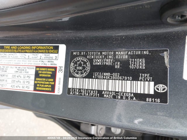 40065749 :رقم المزاد ، 4T1BB46K39U067910 vin ، 2009 Toyota Camry Hybrid مزاد بيع