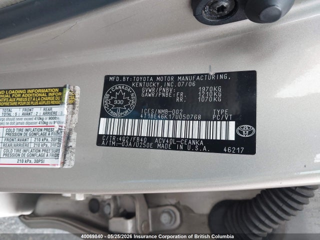 Продажа на аукционе авто 2007 Toyota Camry, vin: 4T1BE46K17U050768, номер лота: 40069840