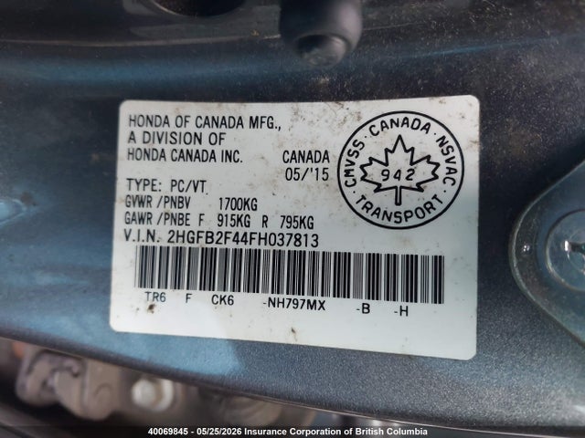 Aukcja sprzedaży 2015 Honda Civic, vin: 2HGFB2F44FH037813, numer aukcji: 40069845