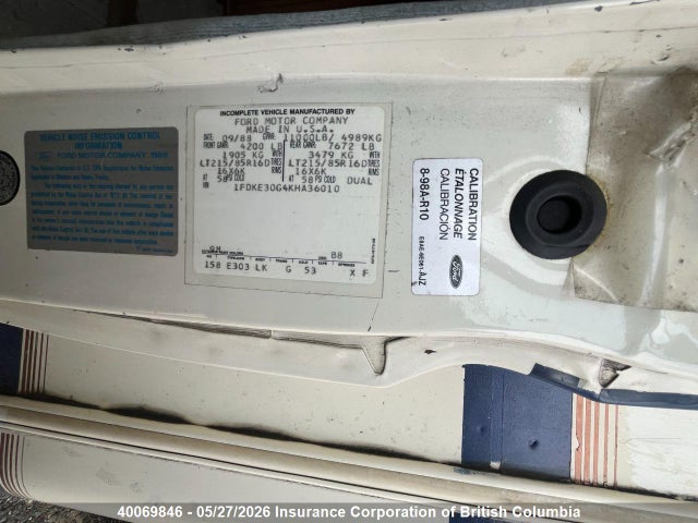 Продаж на аукціоні авто 1989 Ford Econoline E350 Cutaway Van, vin: 1FDKE30G4KHA36010, номер лоту: 40069846