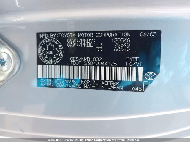 Продажа на аукционе авто 2004 Toyota Echo, vin: JTDJT123040044126, номер лота: 40069855