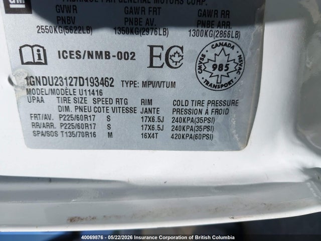 Продаж на аукціоні авто 2007 Chevrolet Uplander Ls, vin: 1GNDU23127D193462, номер лоту: 40069876