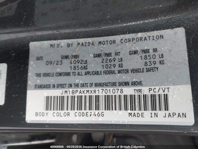 Aukcja sprzedaży 2024 Mazda 3 Select Sport, vin: JM1BPAKMXR1701078, numer aukcji: 40069886