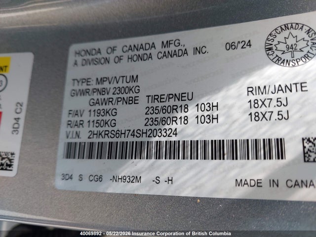 Aukcja sprzedaży 2025 Honda Cr-v, vin: 2HKRS6H74SH203324, numer aukcji: 40069892