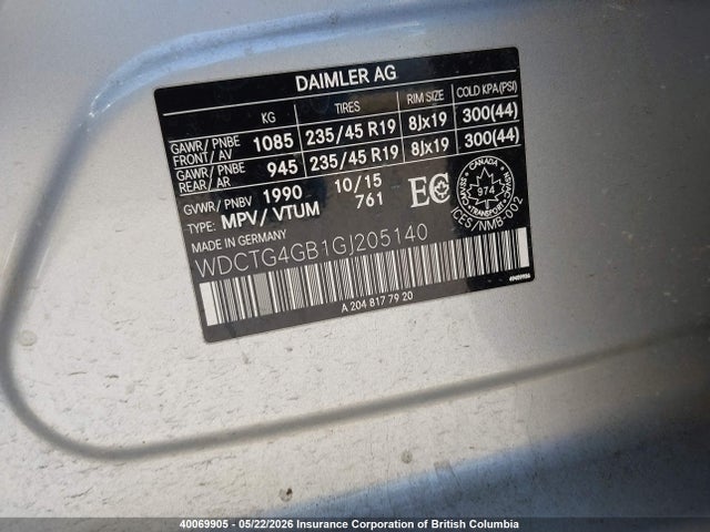 WDCTG4GB1GJ205140 Mercedes-Benz Gla 250 4matic