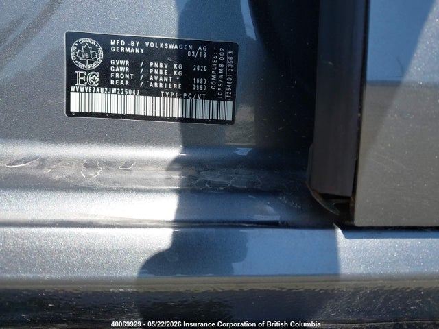 Aukcja sprzedaży 2018 Volkswagen Golf, vin: WVWVF7AU2JW225047, numer aukcji: 40069929