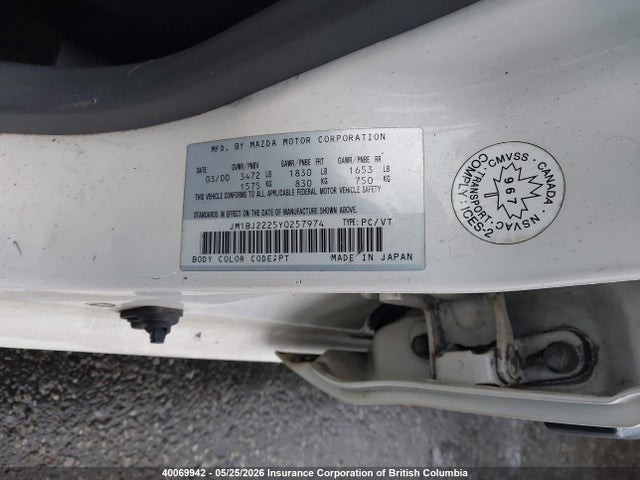 Продаж на аукціоні авто 2000 Mazda Protege Dx/lx, vin: JM1BJ2225Y0257974, номер лоту: 40069942