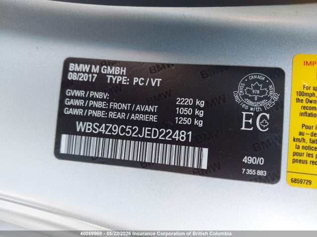 Auction sale of the 2018 Bmw M4, vin: WBS4Z9C52JED22481, lot number: 40069969