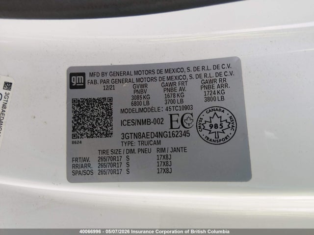 3GTN8AED4NG162345 GMC Sierra Limited C1500