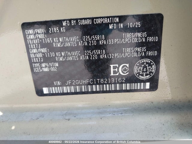 Auction sale of the 2026 Subaru Crosstrek Onyx, vin: JF2GUHFC1T8213162, lot number: 40069982
