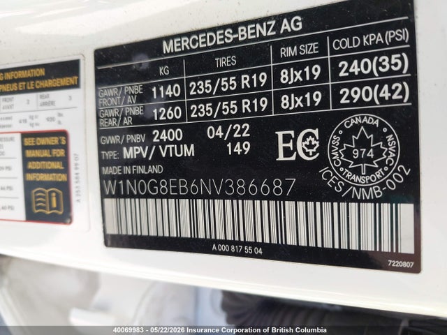 W1N0G8EB6NV386687 Mercedes-Benz Glc 300 4matic