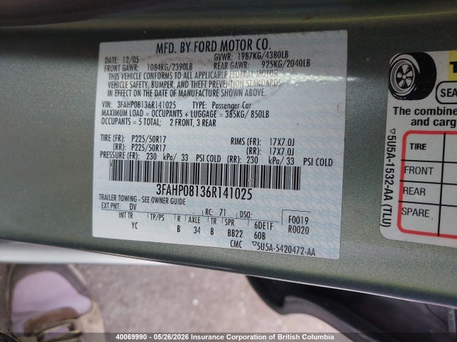 Продажа на аукционе авто 2006 Ford Fusion Sel, vin: 3FAHP08136R141025, номер лота: 40069990