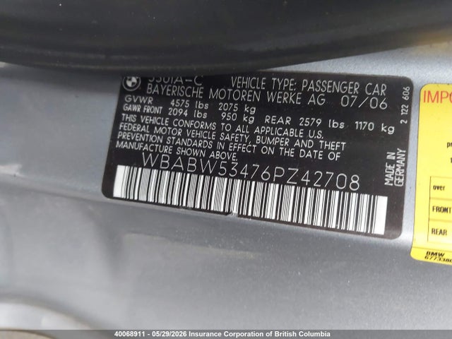 Продаж на аукціоні авто 2006 Bmw 330 Ci, vin: WBABW53476PZ42708, номер лоту: 40068911
