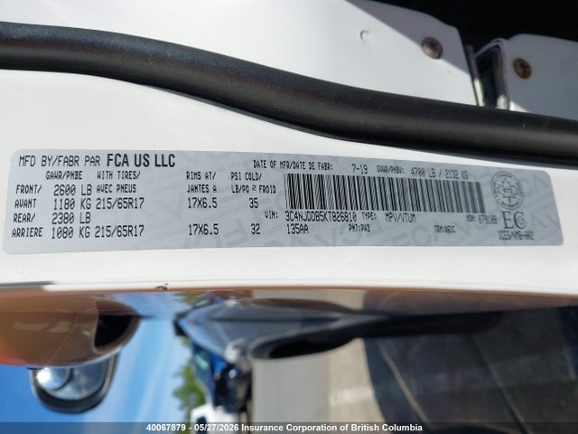 Продажа на аукционе авто 2019 Jeep Compass Trailhawk, vin: 3C4NJDDB5KT826810, номер лота: 40067879