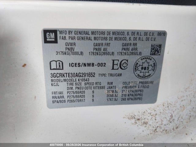 Продаж на аукціоні авто 2010 Chevrolet Silverado K1500 Ltz, vin: 3GCRKTE30AG291652, номер лоту: 40070000