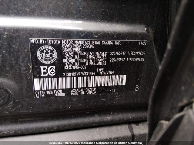 Aukcja sprzedaży 2023 Toyota Rav4 Le, vin: 2T3B1RFV7PW331984, numer aukcji: 40059556