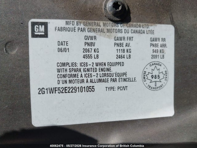 Aukcja sprzedaży 2002 Chevrolet Impala, vin: 2G1WF52E229101055, numer aukcji: 40062475
