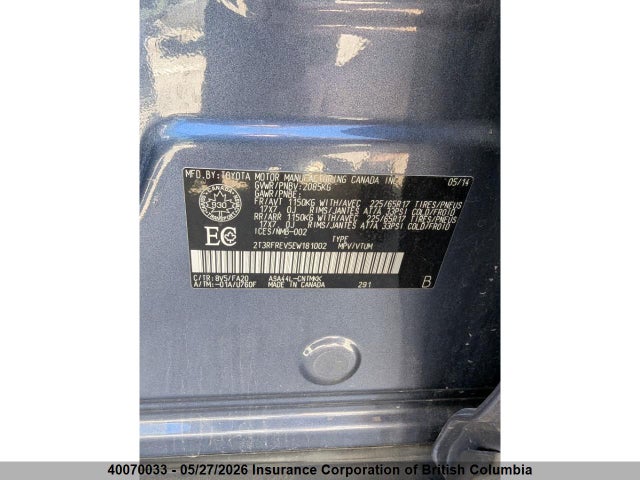 40070033 :رقم المزاد ، 2T3RFREV5EW181002 vin ، 2014 Toyota Rav4 مزاد بيع