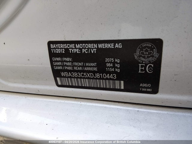 40063107 :رقم المزاد ، WBA3B3C5XDJ810443 vin ، 2013 Bmw 328 Xi مزاد بيع