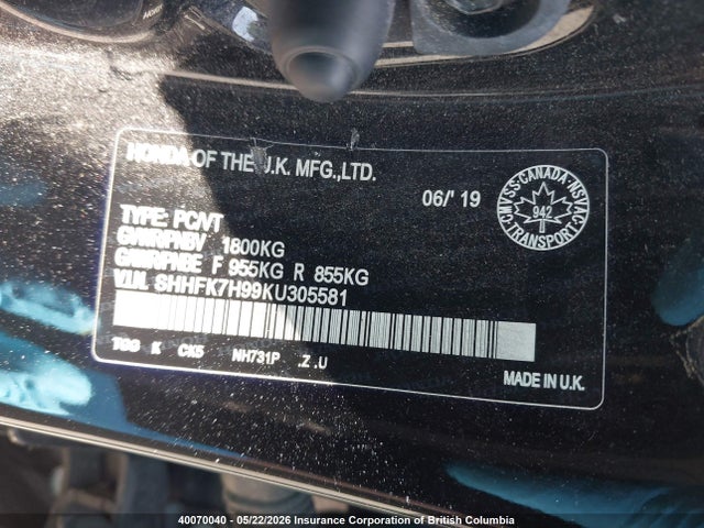 SHHFK7H99KU305581 Honda Civic
